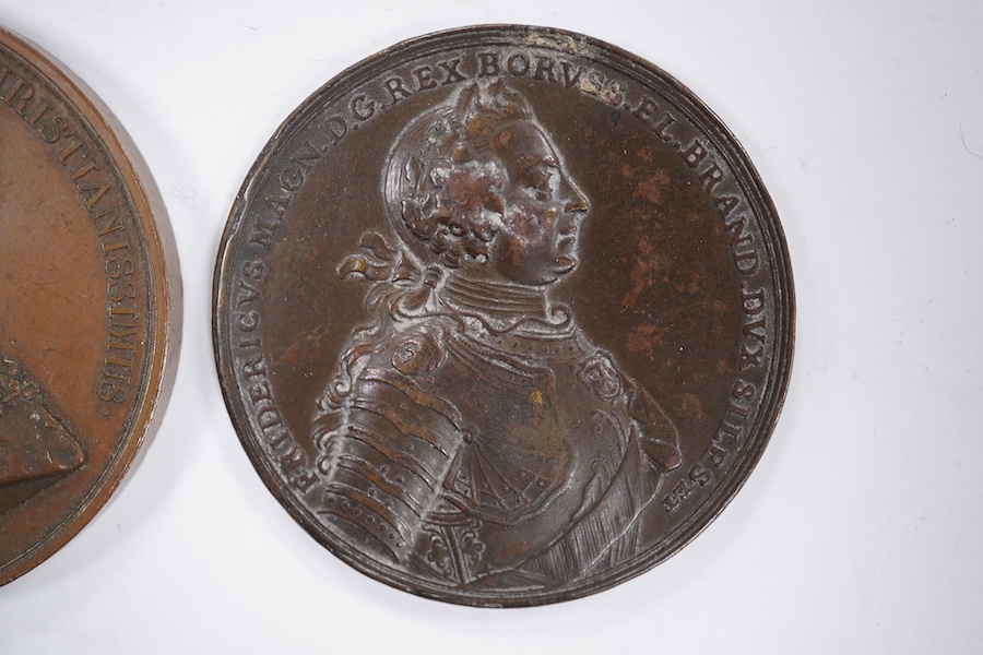 European Historic Medals, Frederick the Great Battle of Prague bronze medal, 1757, and Charles X of France coronation bronze medal, by E. Cannois, 1825 (2)